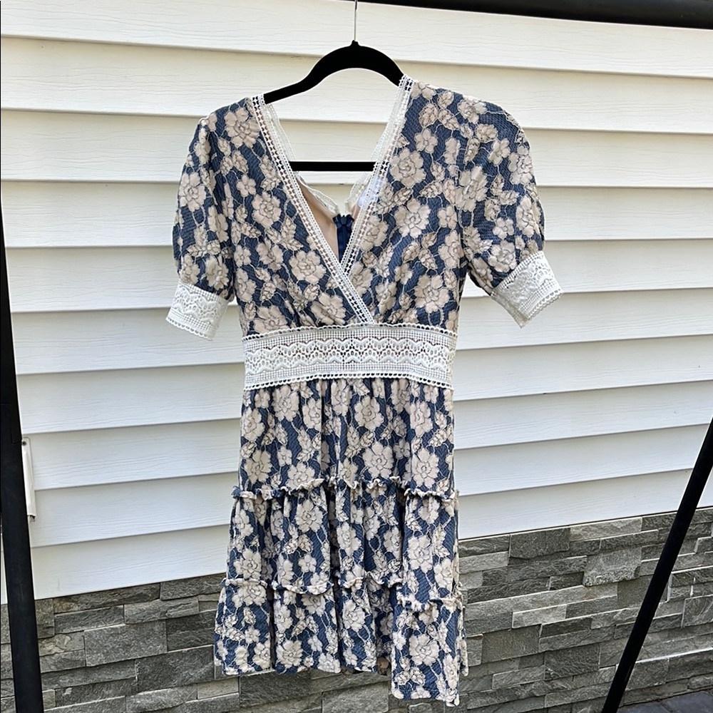 NSR Blue and Cream Floral Dress